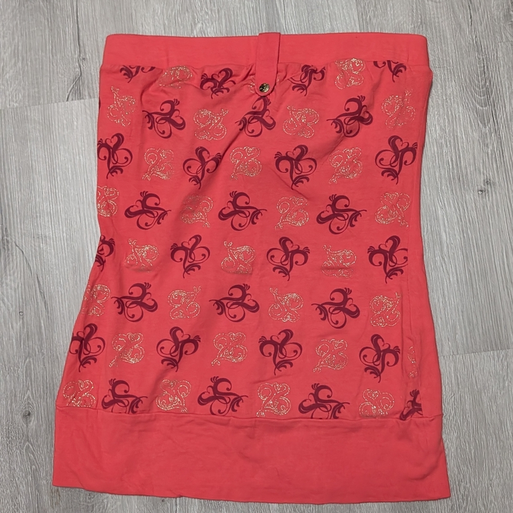 South Pole Red Strapless Tube Top with Gold and Dark Purple Print Size Large